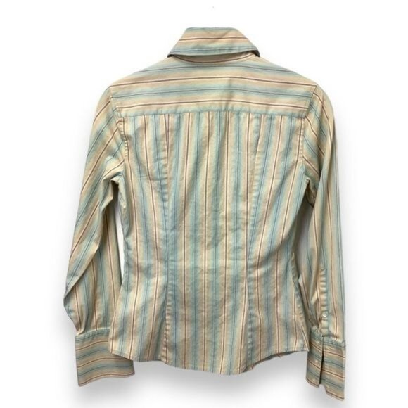 Express Design Studio Women’s Classic Fit Button Front Stripe Shirt, Tan, sz 0 - Picture 2 of 5